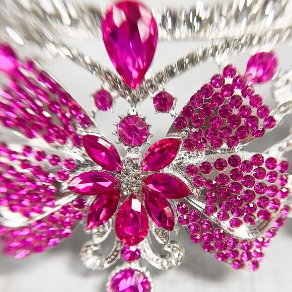 Gold Crystal Crown, Princess Tiara, Hot Pink Gemstone Crown, Quinceanera Crown - Picture 10 of 10